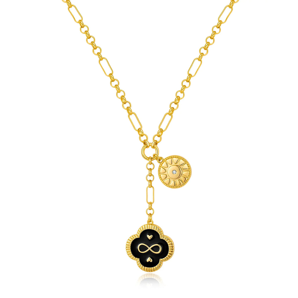WOWORAMA Gold Link Necklace for Women Black Leaf Infinity Pendant Necklace Paperclip Chain Necklace Dainty Choker Necklace